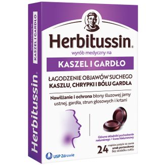 Herbitussin Kaszel i Gardło, smak porzeczkowy, 24 pastylki do ssania - zdjęcie produktu