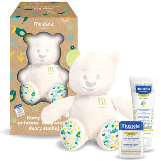 Zestaw Mustela Kompleksowa Ochrona i Odżywienie Skóry Suchej, krem, 40 ml + sztyf, 9,2 g + miś - zdjęcie produktu