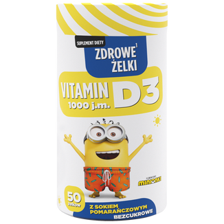 Minionki Vitamin D3 1000 j.m. Zdrowe Żelki, smak pomarańczowy, od 4 lat, 50 sztuk - zdjęcie produktu