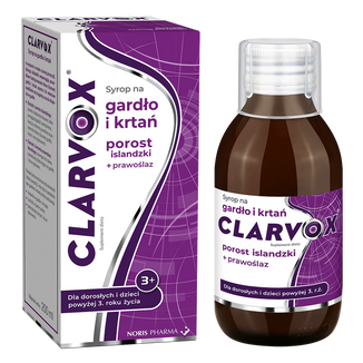Clarvox Syrop na gardło i krtań dla dorosłych i dzieci od 3 lat, porost islandzki + prawoślaz, 200 ml - zdjęcie produktu