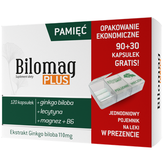 Bilomag Plus, 60 kapsułek + jednodniowy pojemnik na leki w prezencie Bilomag Plus, 60 kapsułek + jednodniowy pojemnik na leki w prezencie - zdjęcie produktu