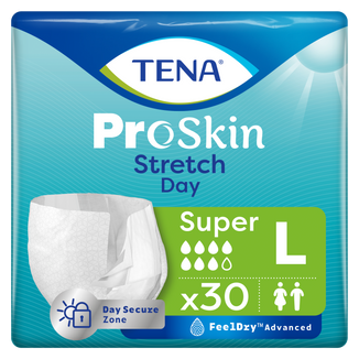 Tena Stretch ProSkin Super Day, pieluchomajtki, rozmiar L, 103-140 cm, 30 sztuk - zdjęcie produktu
