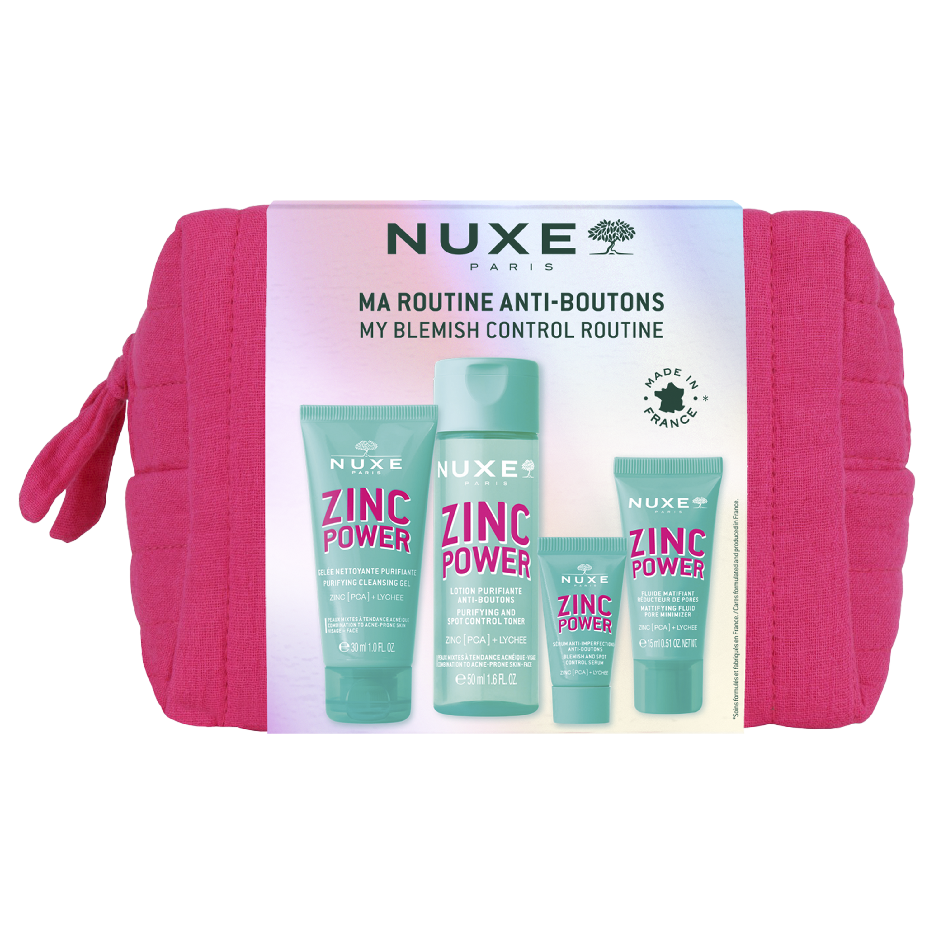 Nieznana Zestaw Nuxe Zinc Power, żel, 30 ml + tonik, 50 ml + serum, 5 ml + fluid matujący, 15 ml + kosmetyczka — Składniki i ocena