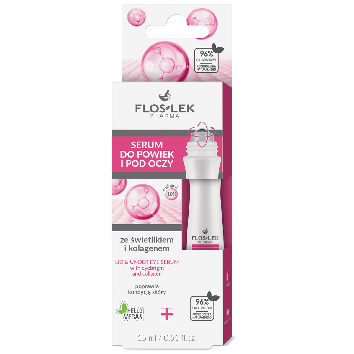 Flos-Lek Pharma Floslek, serum für die Lider und für die Augenpartie mit Augentrost und Kollagen, roll-on, 15 ml
