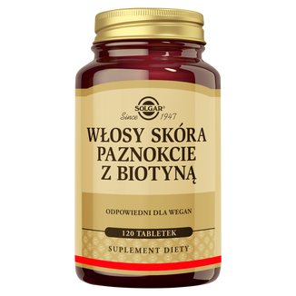 Solgar Włosy Skóra Paznokcie z biotyną, 120 tabletek - zdjęcie produktu