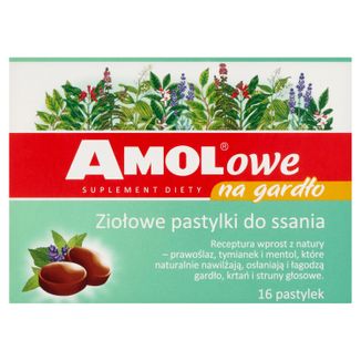 AMOLowe na Gardło, ziołowe pastylki do ssania, 16 sztuk - zdjęcie produktu