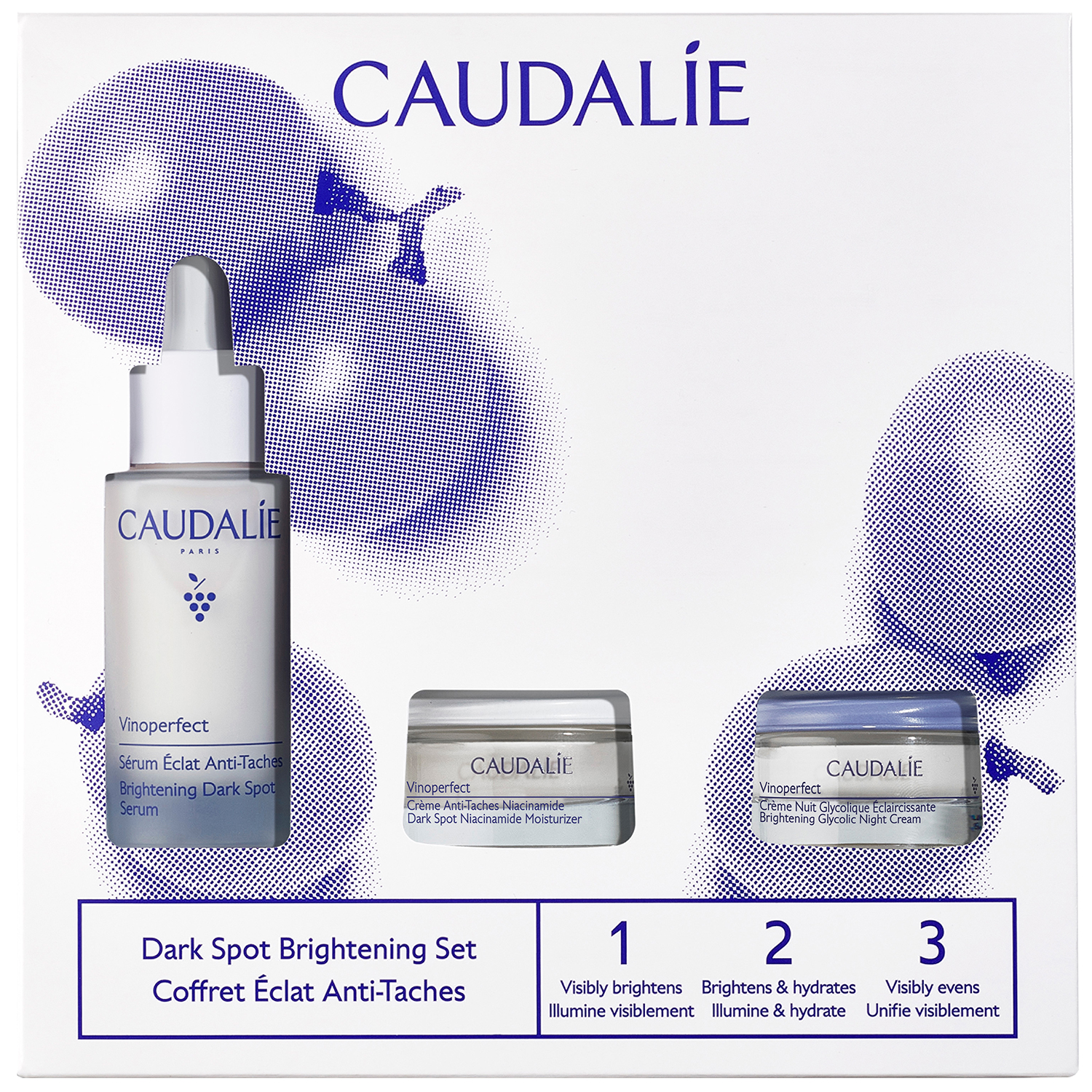 Nieznana Caudalie Zestaw Wiosenny Vinoperfect, serum rozjaśniające przebarwienia, 30 ml + krem na noc, 15 ml + krem na przebarwienia, 15 ml