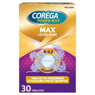 Corega Power Max, tabletki do czyszczenia protez zębowych, max czyszczenie, 30 tabletek USZKODZONE OPAKOWANIE - zdjęcie produktu