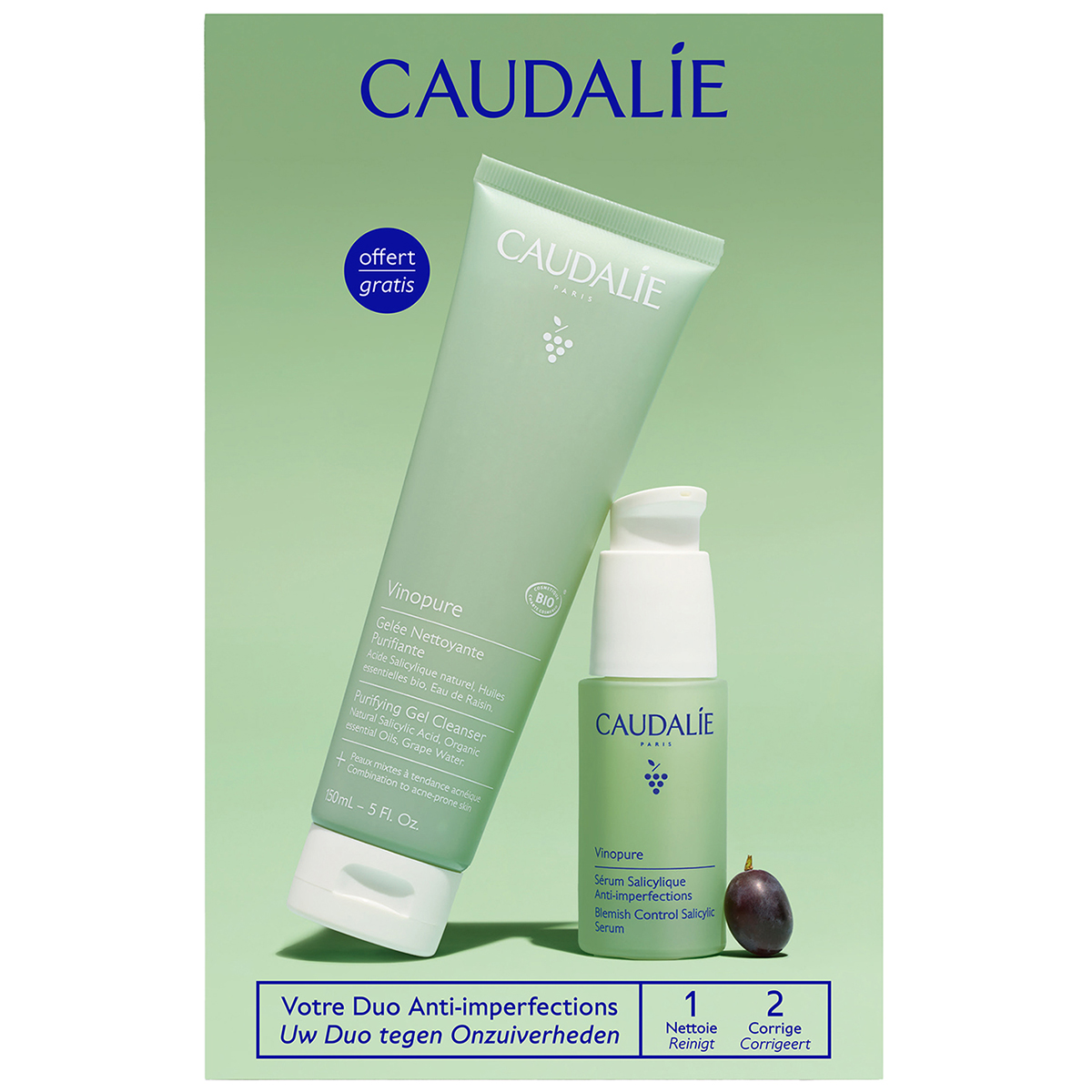 Nieznana Zestaw Caudalie Vinopure, serum z kwasem salicylylowym, 30 ml + oczyszczający żel myjący, 150 ml