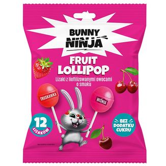 Bunny Ninja Fruit Lollipop, lizaki kulki o smaku truskawki i wiśni, bez dodatku cukru, od 3 lat, 12 x 10 g - zdjęcie produktu