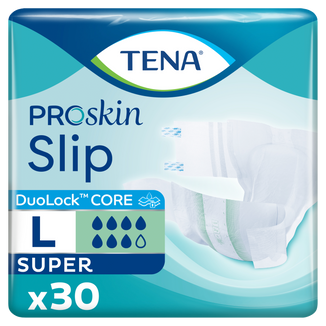 Tena Slip ProSkin Super, pieluchomajtki, rozmiar L, 92-144 cm, 30 sztuk Tena Slip ProSkin Super, pieluchomajtki, rozmiar L, 92-144 cm, 30 sztuk - zdjęcie produktu