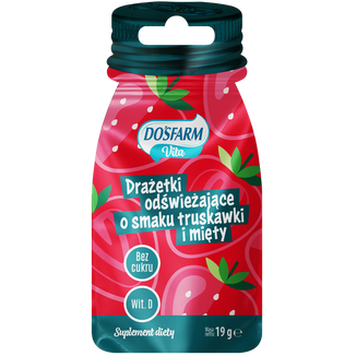 Dosfarm Drażetki odświeżające z witaminą D, smak truskawka i mięta, 19 g - zdjęcie produktu
