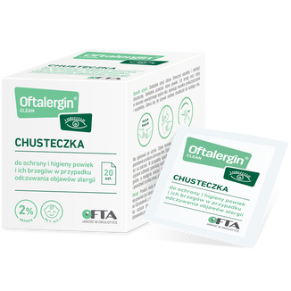 Oftalergin Clean, chusteczki do ochrony i higieny powiek w przypadku objawów alergii, 20 sztuk - zdjęcie produktu