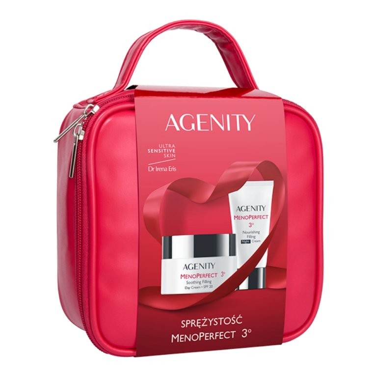 Agenity Zestaw Agenity MenoPerfect 3° Sprężystość w kosmetyczce, łagodzący krem wypełniający na dzień, SPF 20, 50 ml + odżywczy krem wypełniający na noc, 25 ml