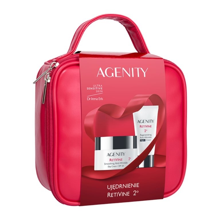Agenity Zestaw Agenity RetiVine 2° Ujędrnienie w kosmetyczce, wygładzający krem przeciwzmarszczkowy na dzień, SPF 20, 50 ml + regenerujący krem przeciwzmarszczkowy na noc, 25 ml