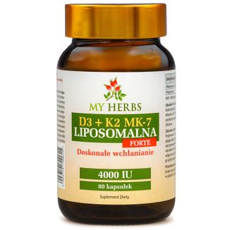 My Herbs Liposomalna Witamina D3 + K2MK7 Forte, 80 kapsułek My Herbs Liposomalna Witamina D3 + K2MK7 Forte, 80 kapsułek - zdjęcie produktu