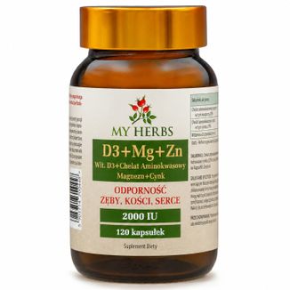 My Herbs D3 + Mg + Zn, 120 kapsułek My Herbs D3 + Mg + Zn, 120 kapsułek - zdjęcie produktu