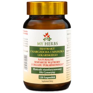 My Herbs Ekstrakt z karczocha i mniszka lekarskiego, 120 kapsułek My Herbs Ekstrakt z karczocha i mniszka lekarskiego, 120 kapsułek - zdjęcie produktu