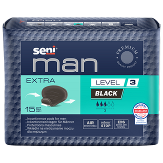 Seni Man, wkładki urologiczne dla mężczyzn, Extra, 22,5 x 27 cm, Level 3, czarne, 15 sztuk - zdjęcie produktu