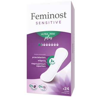 Feminost Sensitive Ultra Mini Plus, wkładki urologiczne, 24 sztuki Feminost Sensitive Ultra Mini Plus, wkładki urologiczne, 24 sztuki - zdjęcie produktu