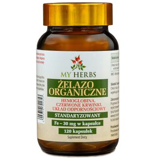 My Herbs Żelazo organiczne 30 mg, 120 kapsułek My Herbs Żelazo organiczne 30 mg, 120 kapsułek - zdjęcie produktu