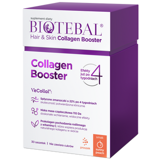 Biotebal Hair & Skin Collagen Booster, smak brzoskwiniowy, 30 saszetek - zdjęcie produktu