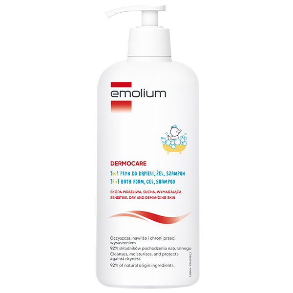 Emolium Emolium Dermocare 3w1, płyn do kąpieli, żel do mycia i szampon, po 1 miesiącu, 400 ml — Składniki i ocena