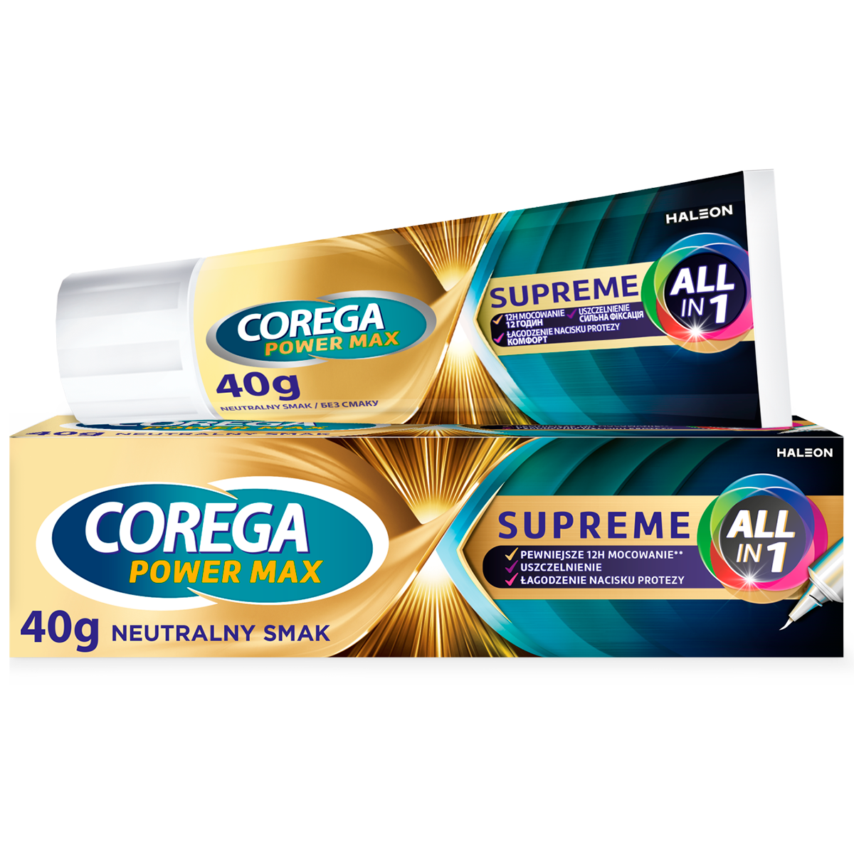 Corega Corega Power Max Supreme All-In 1, krem mocujący do protez zębowych, neutralny, 40 g