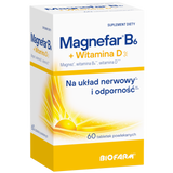 Magnefar B6 + Witamina D, 60 tabletek powlekanych - miniaturka zdjęcia produktu