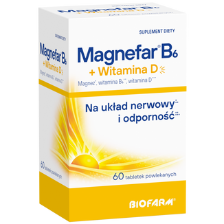 Magnefar B6 + Witamina D, 60 tabletek powlekanych Magnefar B6 + Witamina D, 60 tabletek powlekanych - zdjęcie produktu