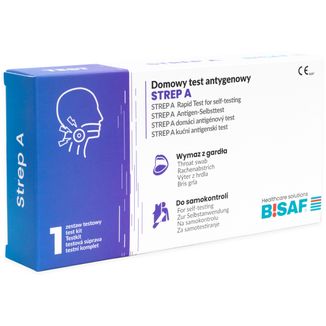 Bisaf Strep A, domowy test antygenowy na anginę bakteryjną i szkarlatynę, 1 sztuka - zdjęcie produktu